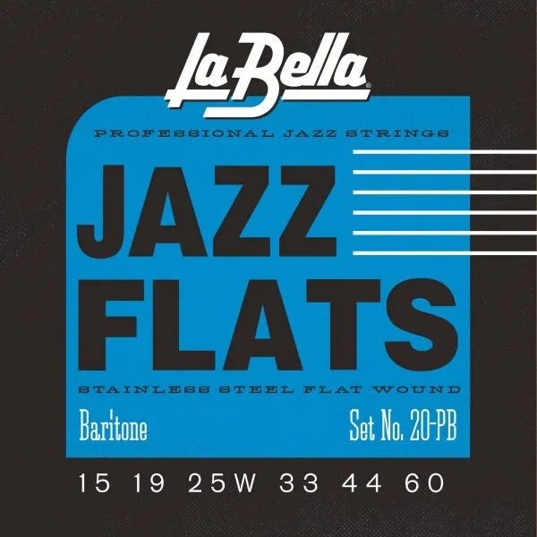La Bella 20P-B Stainless Steel Jazz Flats for Baritone Electric Guitar - (15-60 Gauge)