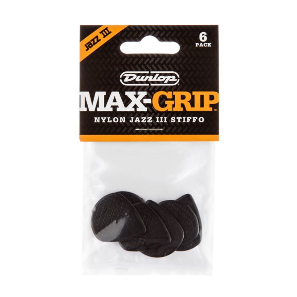 Dunlop Max-grip® Jazz III Nylon Guitar Pick - 6 Pack