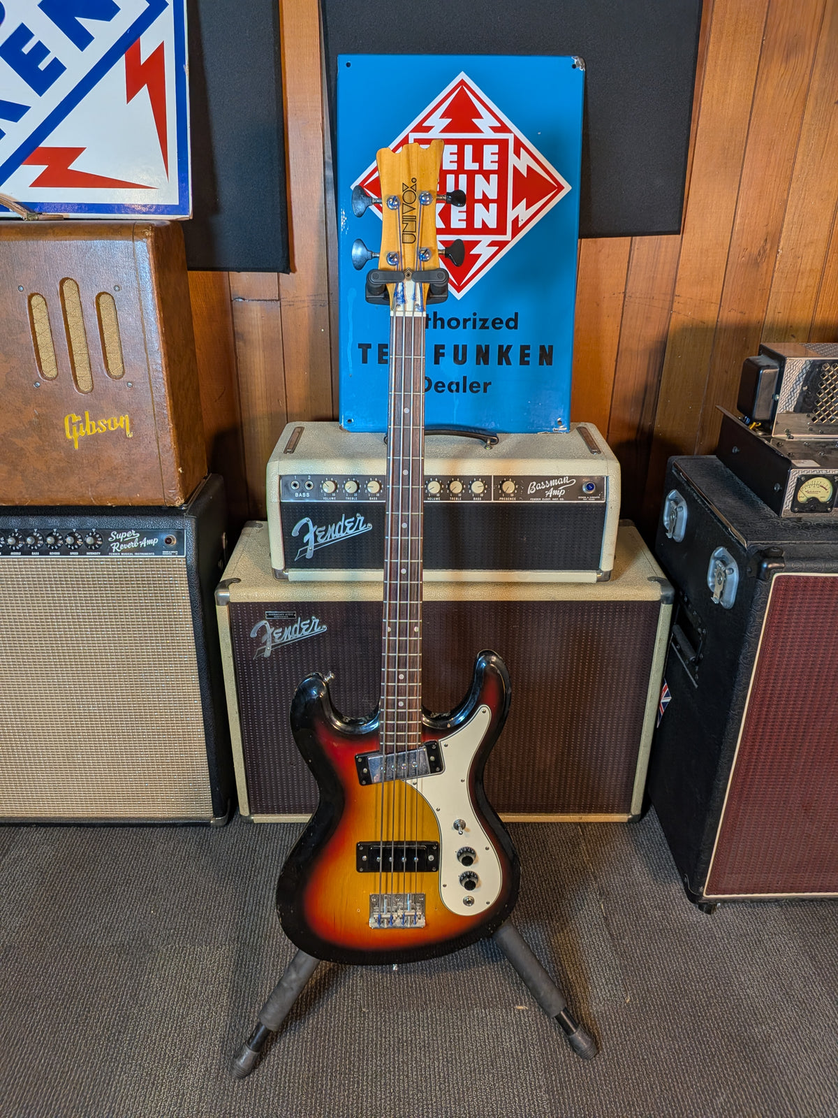 Univox Hi-Flier Short Scale 4-String Bass Guitar - Sunburst (Late 1970's)