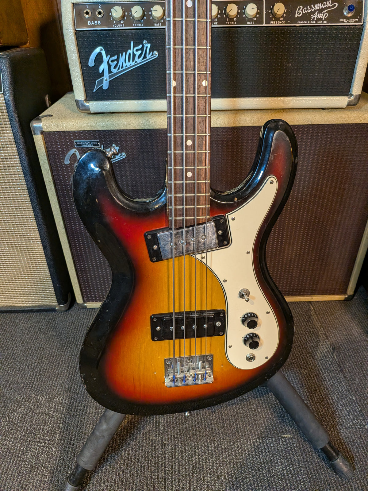 Univox Hi-Flier Short Scale 4-String Bass Guitar - Sunburst (Late 1970's)
