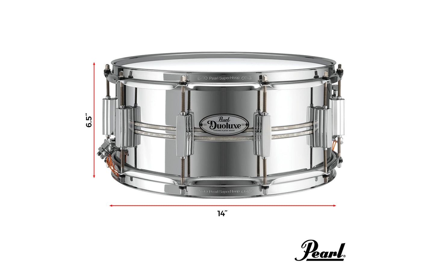 Pearl DuoLuxe 14"x6.5" Chrome Over Brass Snare Drum w/Nicotine White Inlays