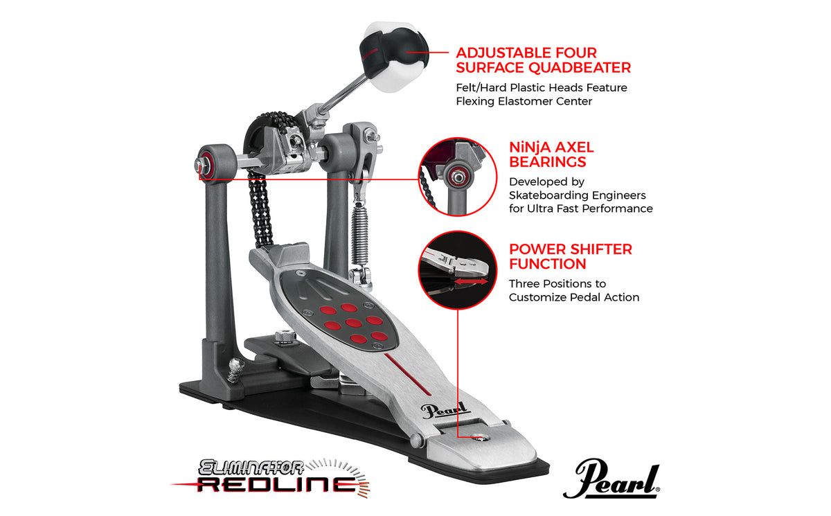 Pearl P-2050C Eliminator Redline Single Bass Drum Pedal w/Case - Chain Drive