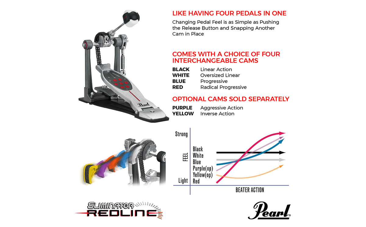 Pearl P-2050C Eliminator Redline Single Bass Drum Pedal w/Case - Chain Drive