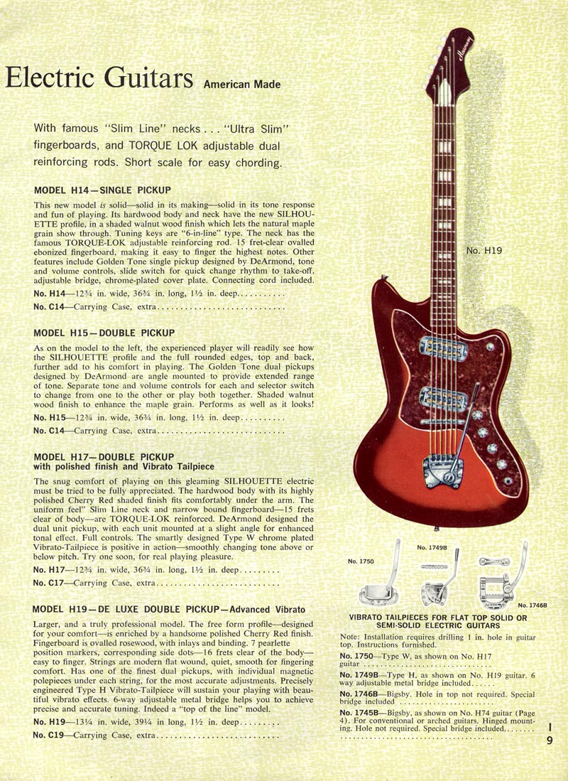 Harmony H17 Silhouette Electric Guitar w/Gig Bag - Cherry Red (1965)