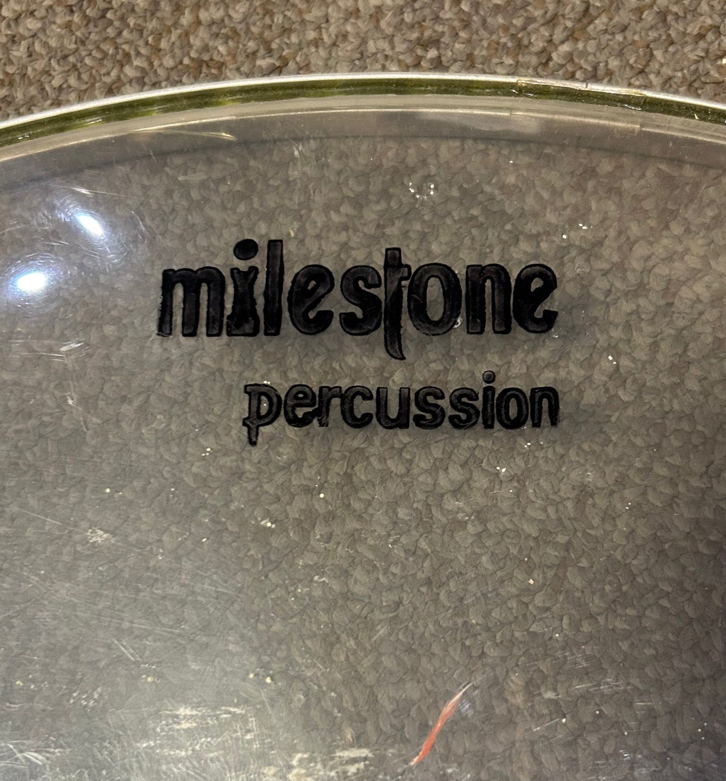 Remo 22" Emperor Clear "Milestone Percussion" Logo Bass Drum Heads (Used)