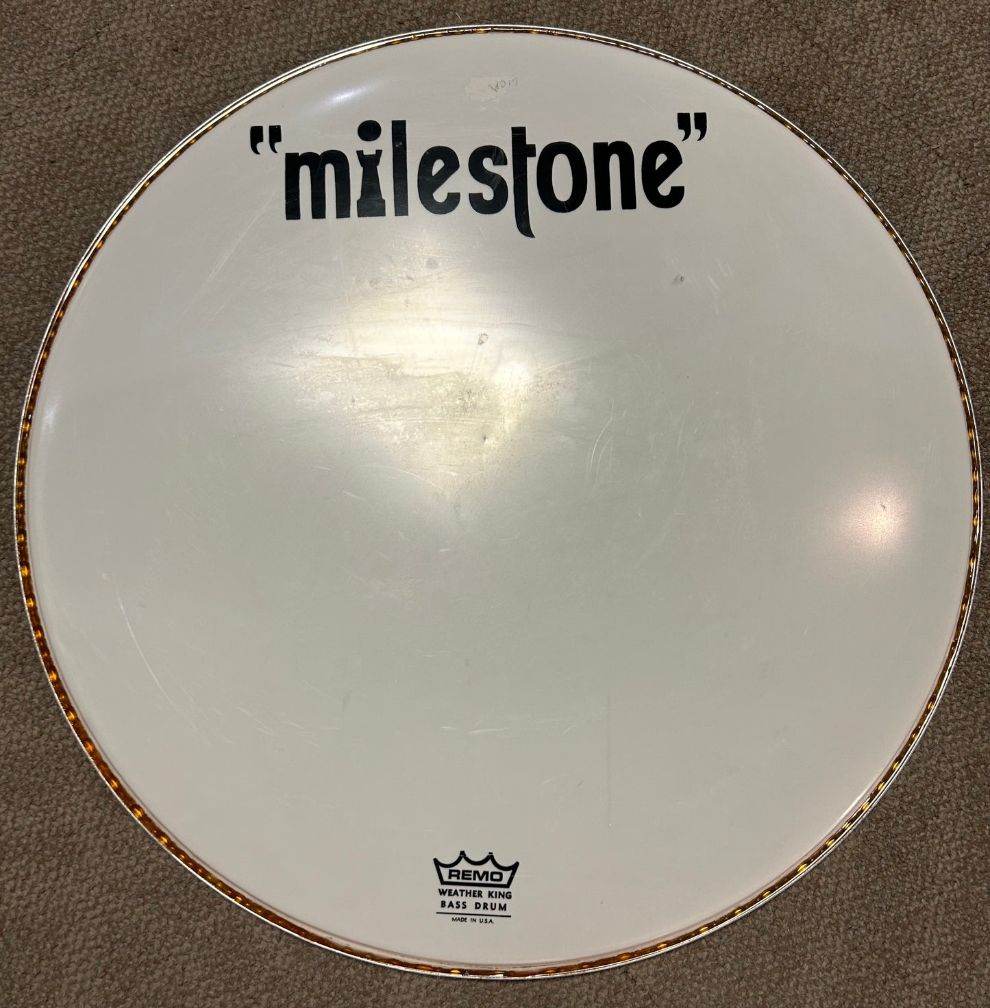 22" Remo Smooth White Milestone Logo Resonant Bass Drum Head (Used)