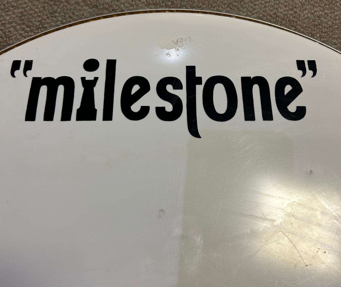 22" Remo Smooth White Milestone Logo Resonant Bass Drum Head (Used)