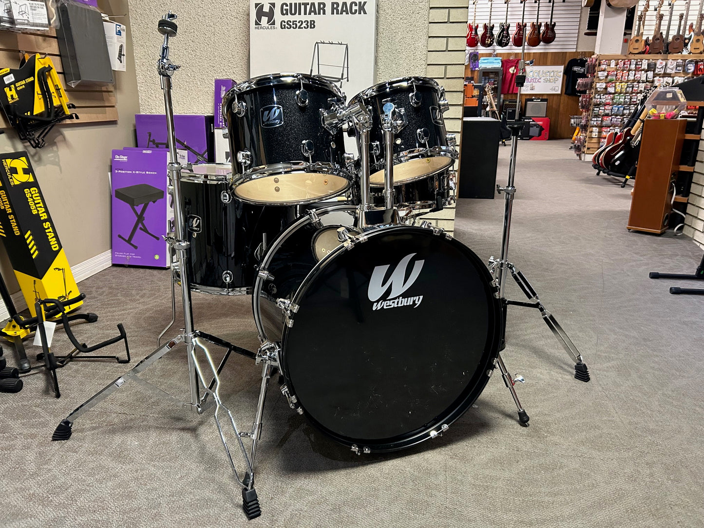 Westbury 5-Piece Stage Drum Kit Bundle w/Hardware & Cymbals - Black Sparkle
