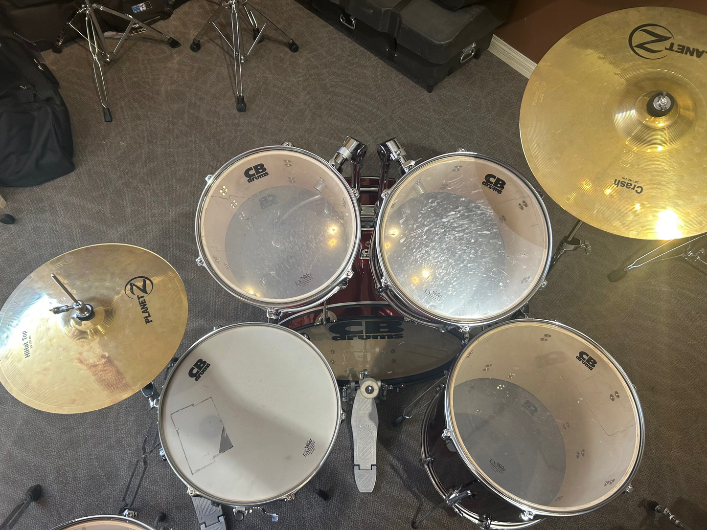 CB Drums 5 Piece Drum Set w/Hardware & Cymbals - Red Metallic Finish (Used)