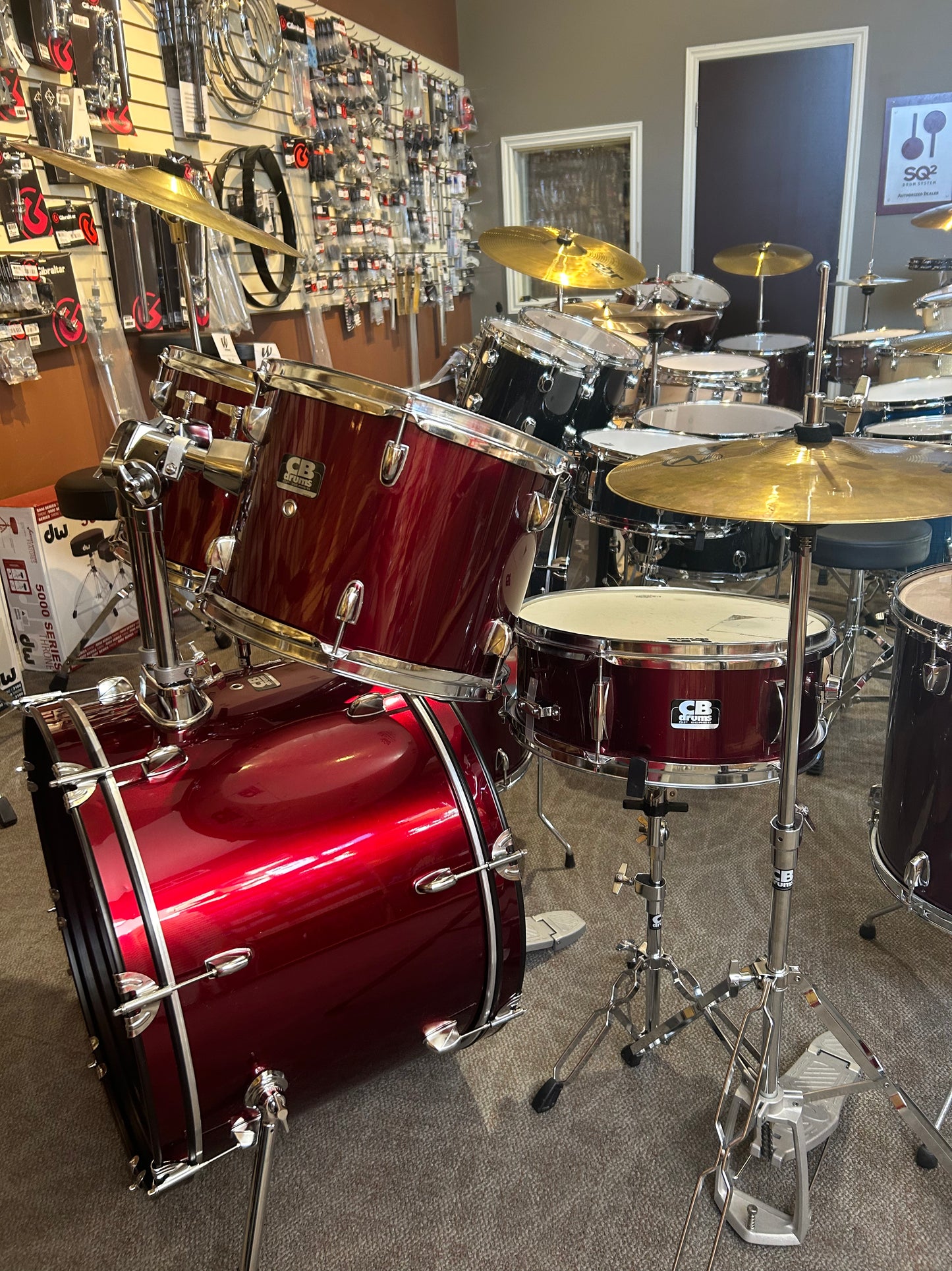 CB Drums 5 Piece Drum Set w/Hardware & Cymbals - Red Metallic Finish (Used)