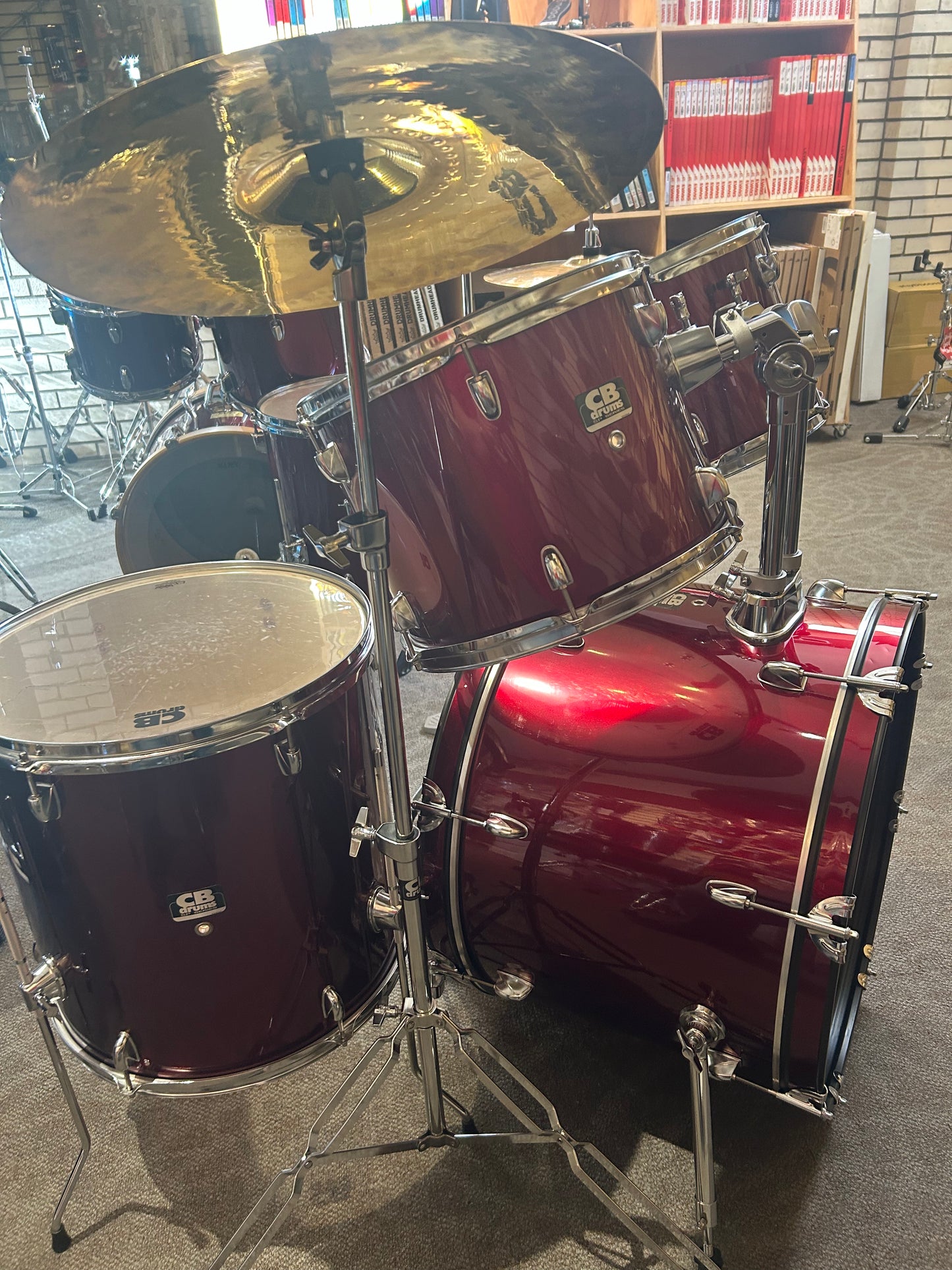 CB Drums 5 Piece Drum Set w/Hardware & Cymbals - Red Metallic Finish (Used)