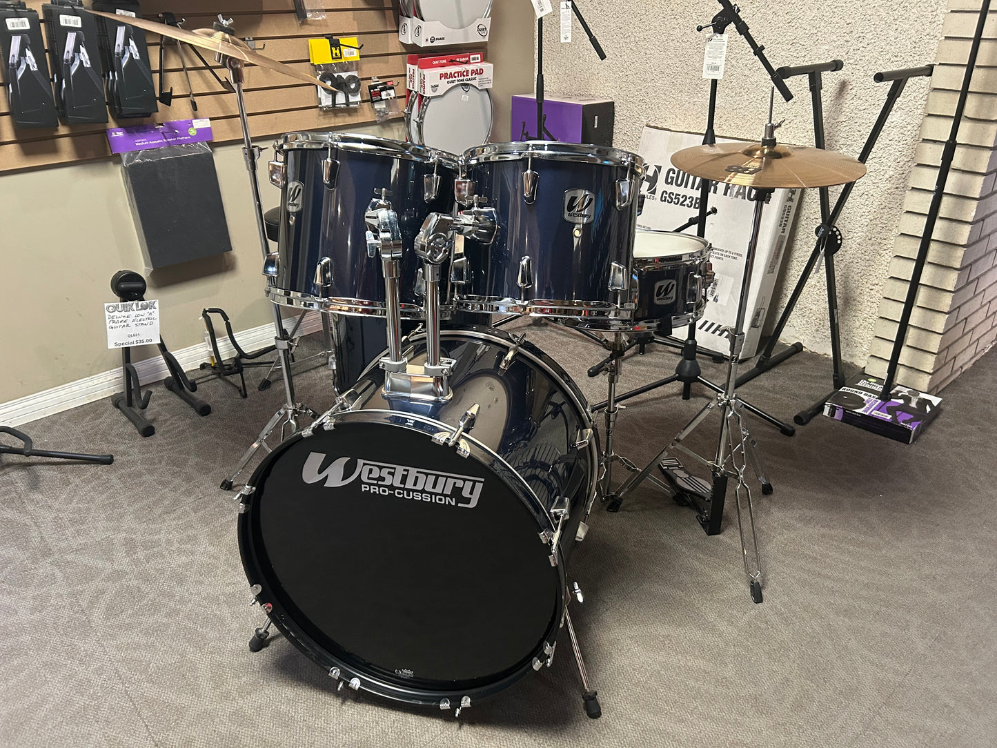 Westbury 5-Piece Drum Set w/Hardware & Cymbals - Dark Blue Wrap (Used)