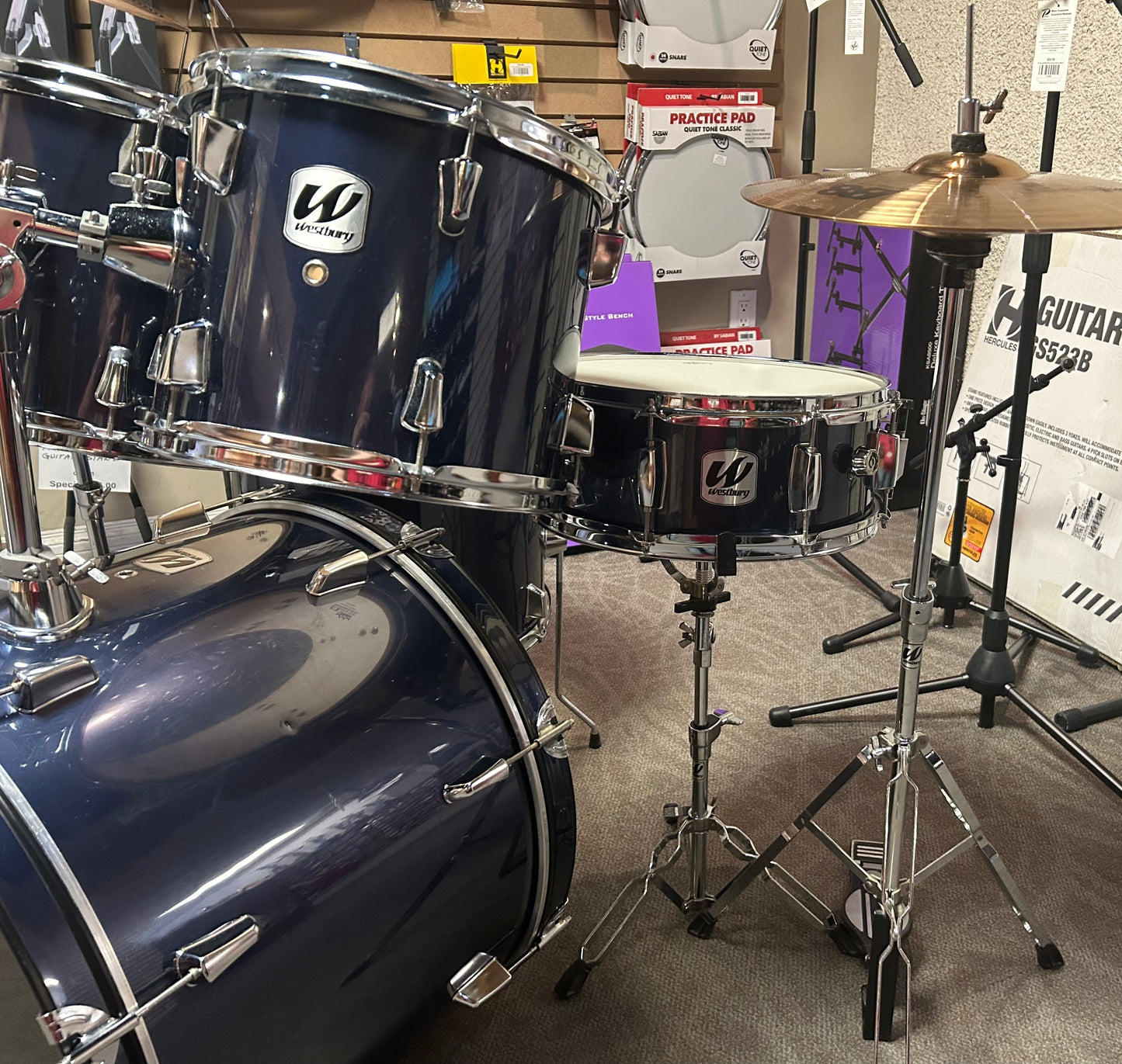 Westbury 5-Piece Drum Set w/Hardware & Cymbals - Dark Blue Wrap (Used)