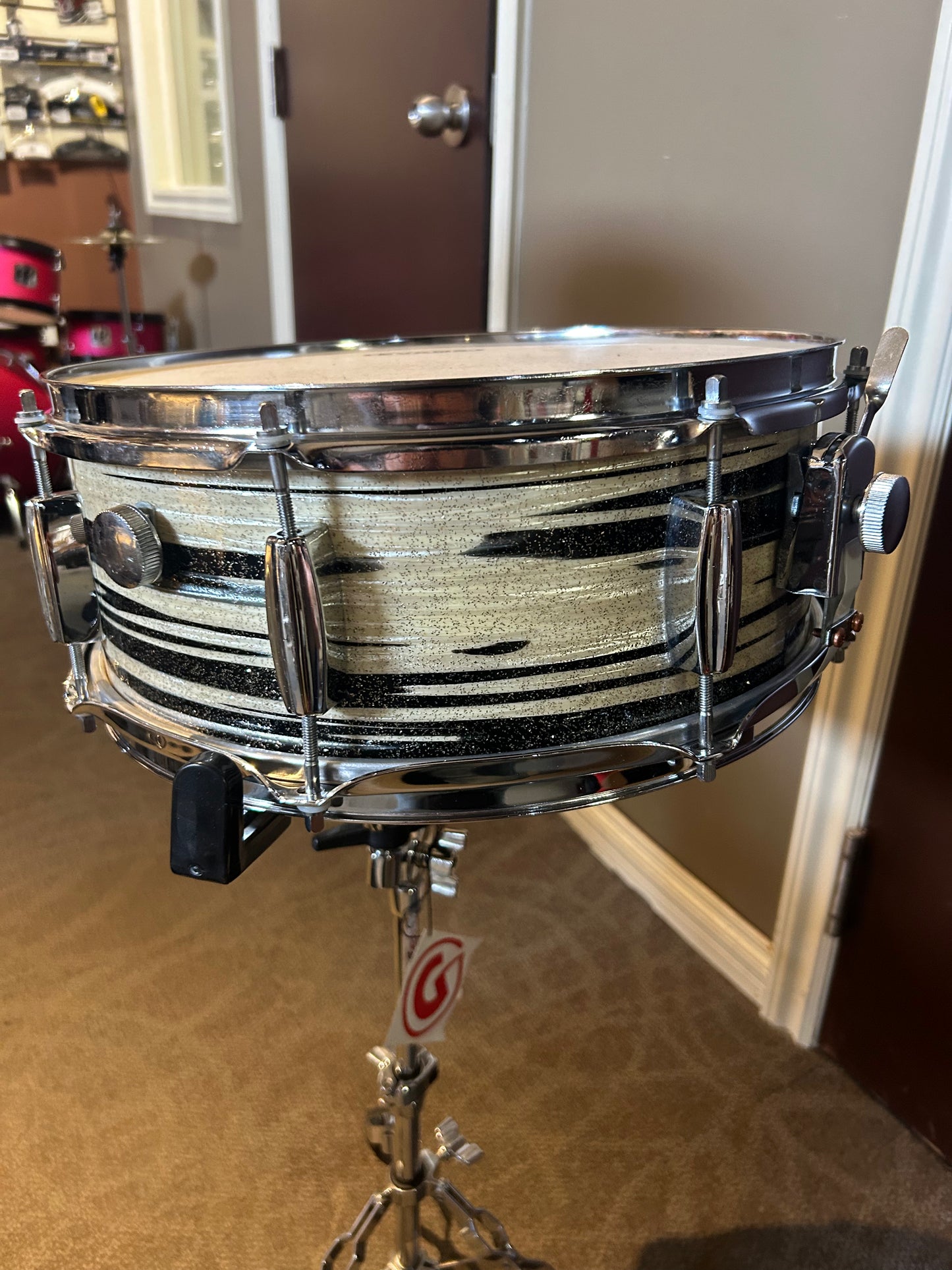 Crown 14"x5.5" Snare Drum - Striped Metal Flake Wrap (Late 1960's - Early 1970's)