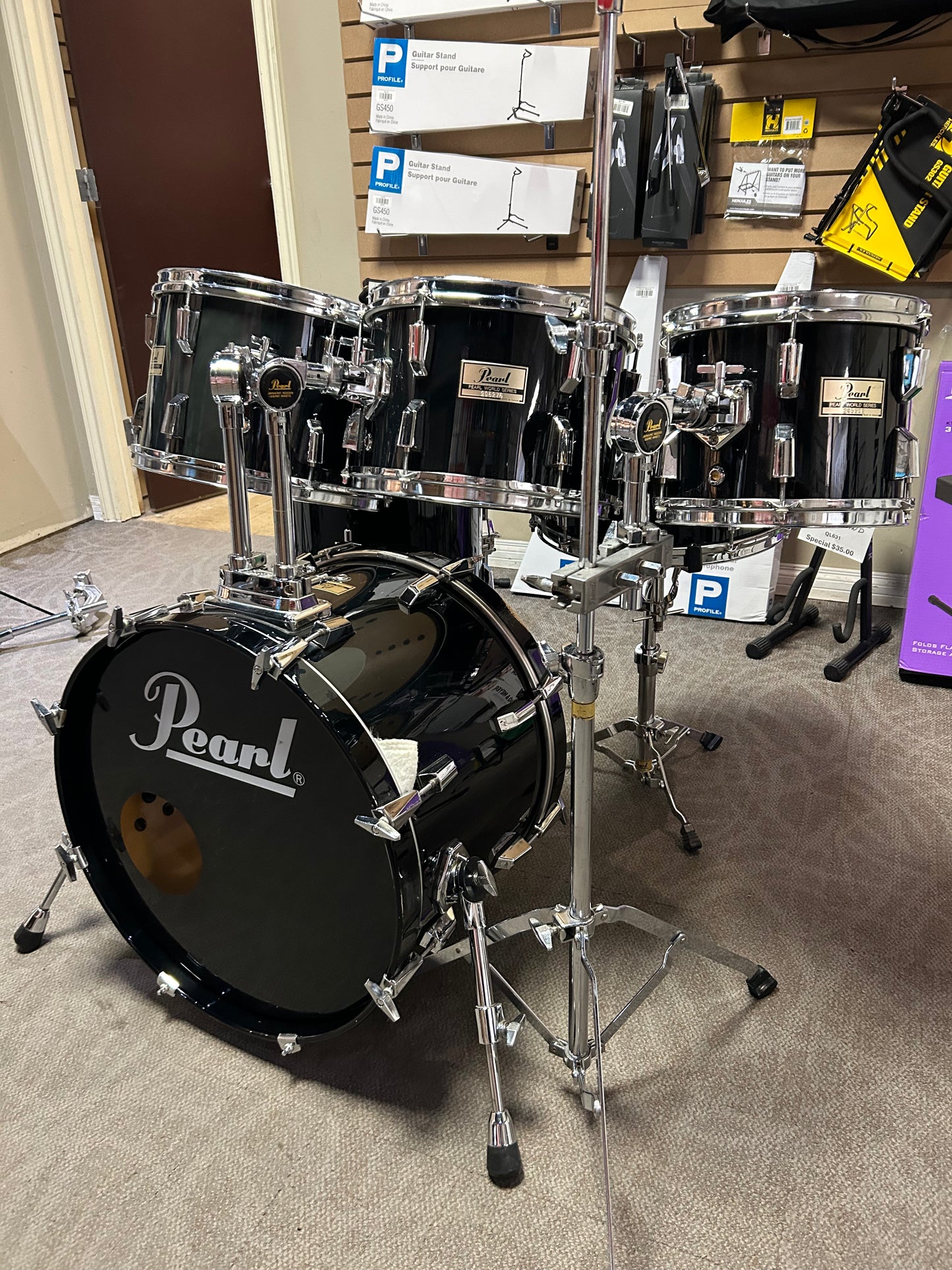 Pearl World Series 6 Piece Shell Pack - Piano Black Lacquer (1990's)