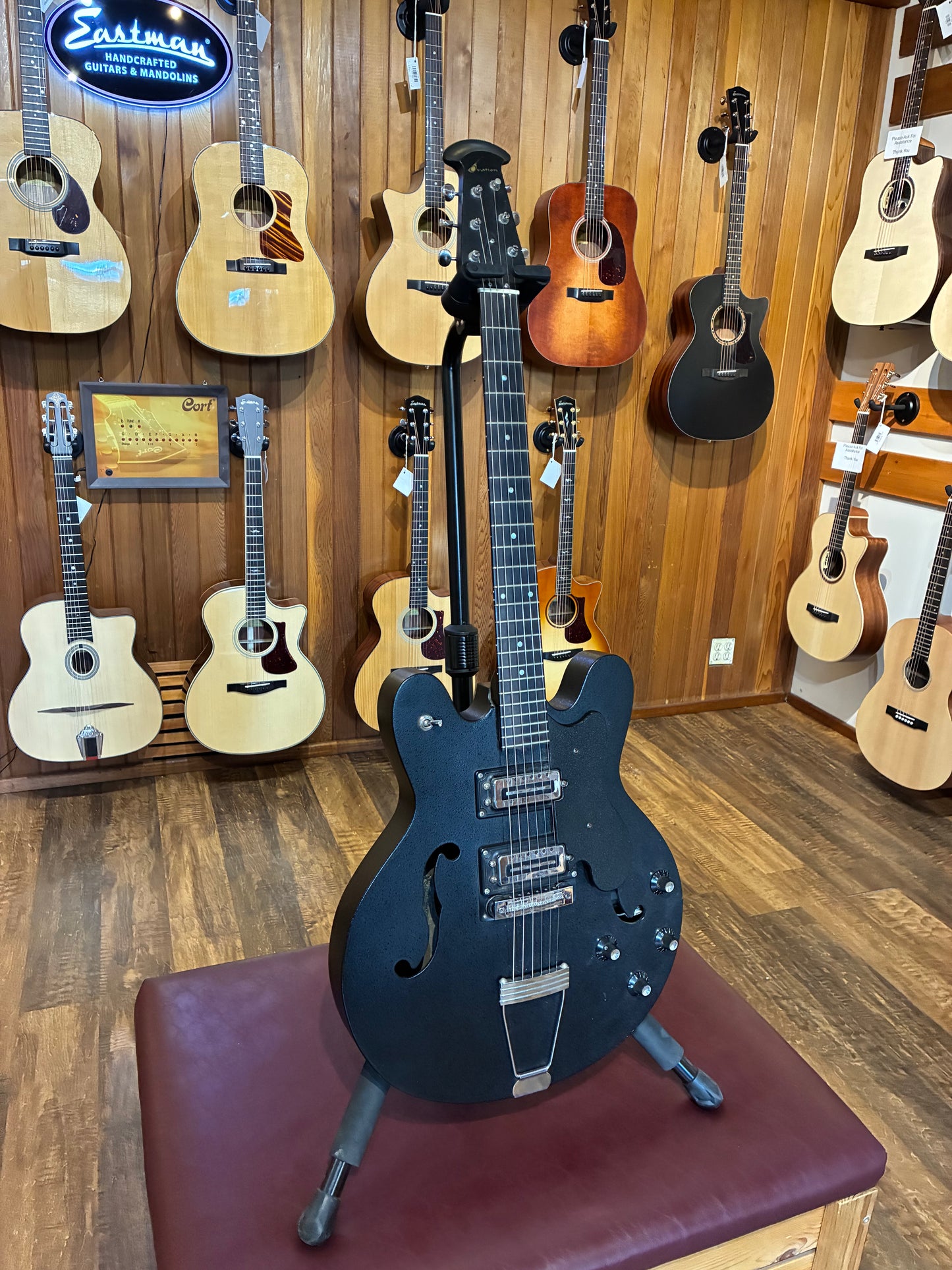Ovation Eclipse K1235-5 Hollow Body Electric Guitar w/Case - Black (Early 1970's)