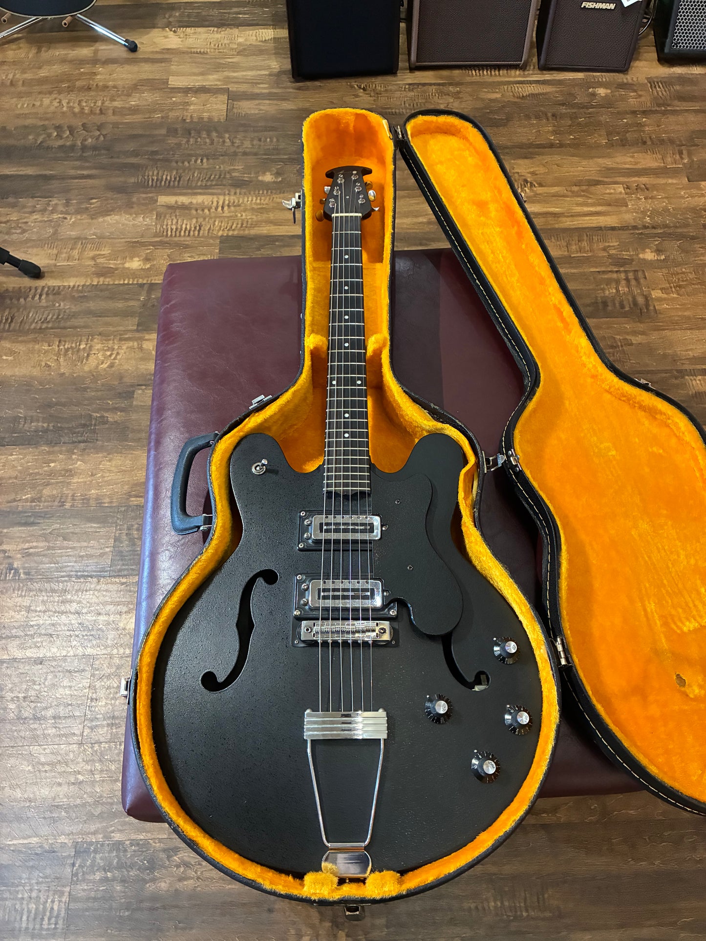 Ovation Eclipse K1235-5 Hollow Body Electric Guitar w/Case - Black (Early 1970's)