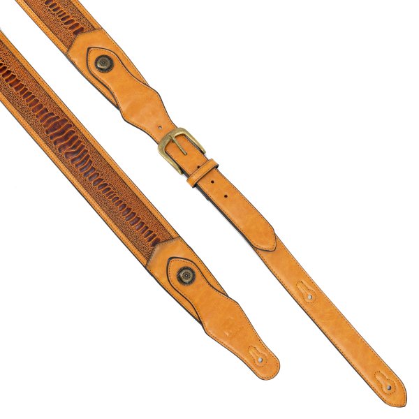 Profile Western Strap With Brass Buckle - Tan Crocodile Pattern