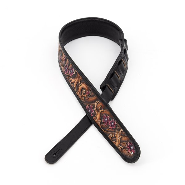 Profile 2.5" Leather Strap - Brown Wave and Cherry Blossom Pattern