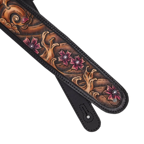 Profile 2.5" Leather Strap - Brown Wave and Cherry Blossom Pattern
