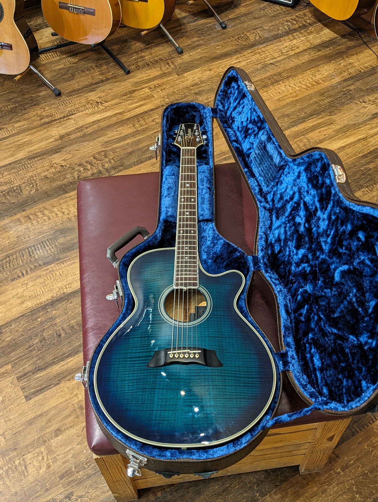 Takamine EF-590 Thinline Acoustic/Electric Guitar w/Case - Flamed Maple Blue Burst (1985)