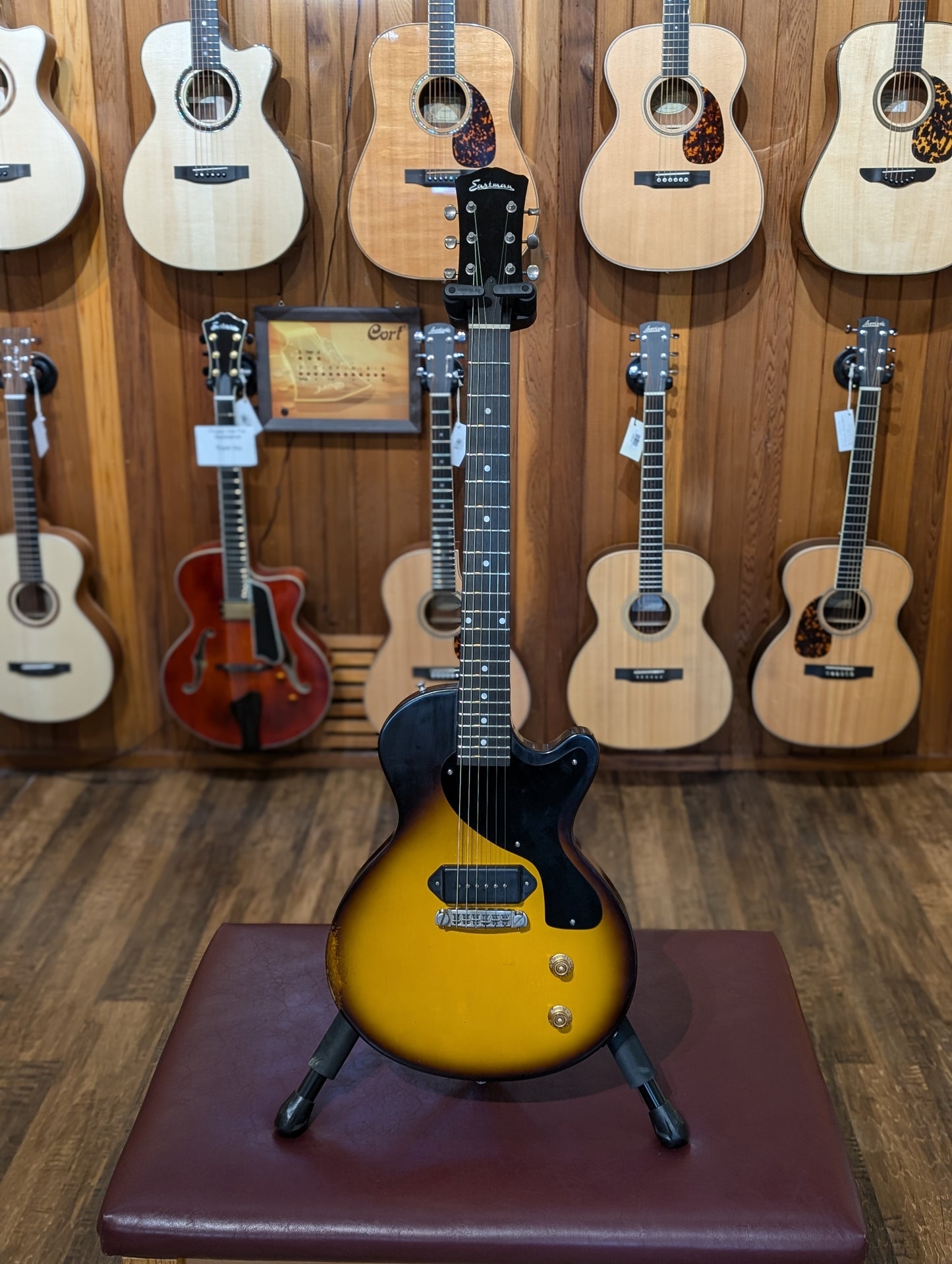 Eastman SB55/V-SB Single Cut Electric Guitar w/Case - Antique Vintage Burst (Serial #12757606)
