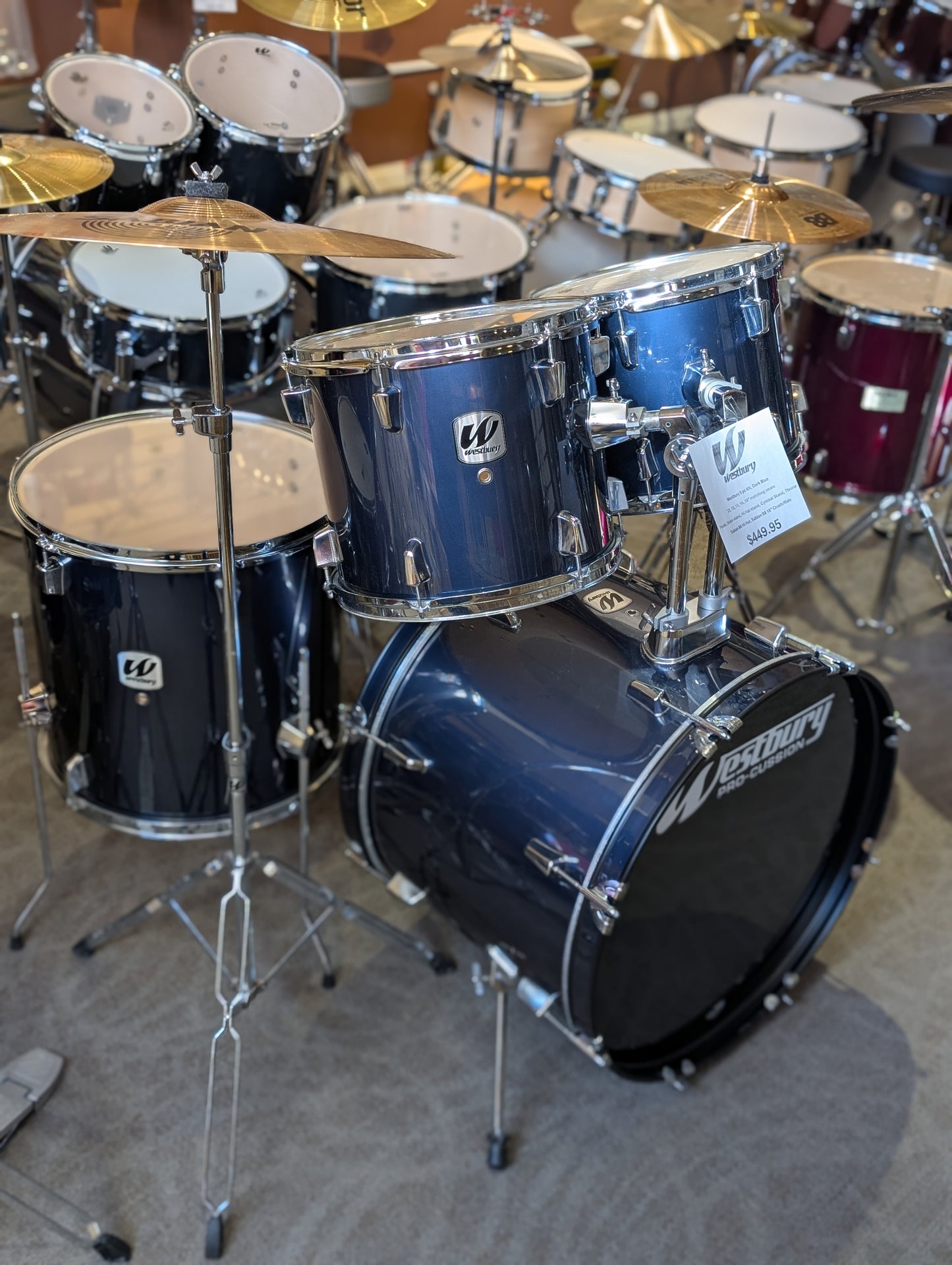 Westbury 5-Piece Drum Set w/Hardware & Cymbals - Dark Blue Wrap (Used)
