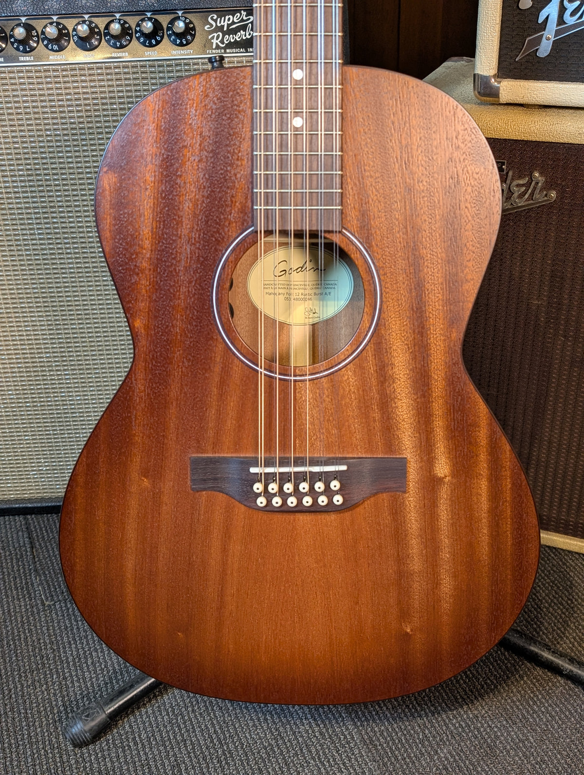 Godin Mahogany Folk 12-String Acoustic/Electric Guitar w/Gig Bag - Rustic Burst (Serial #053148000046)