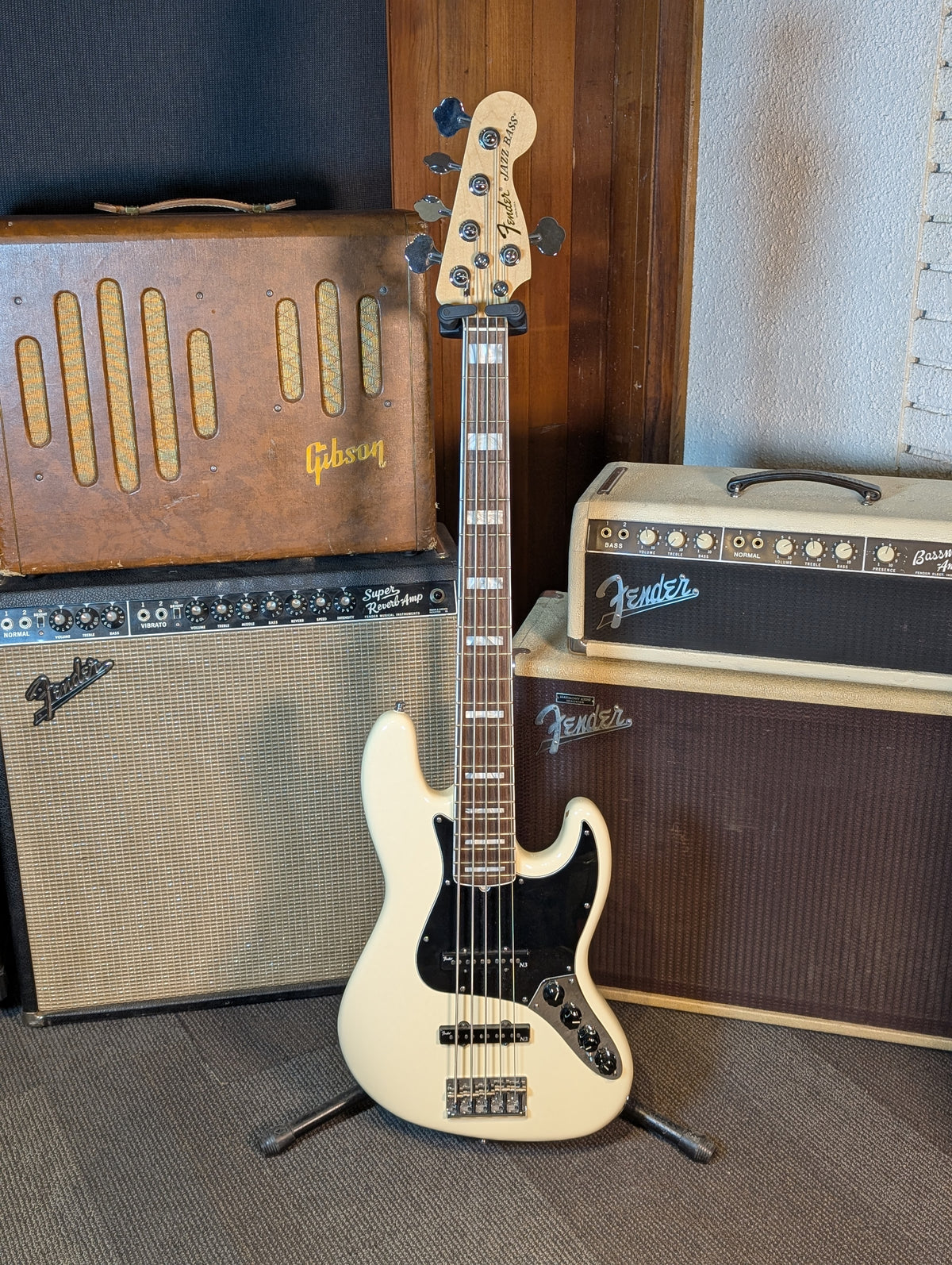 Fender American Deluxe Jazz Bass V 5-String Active Bass Guitar w/Case - Olympic White (2012)