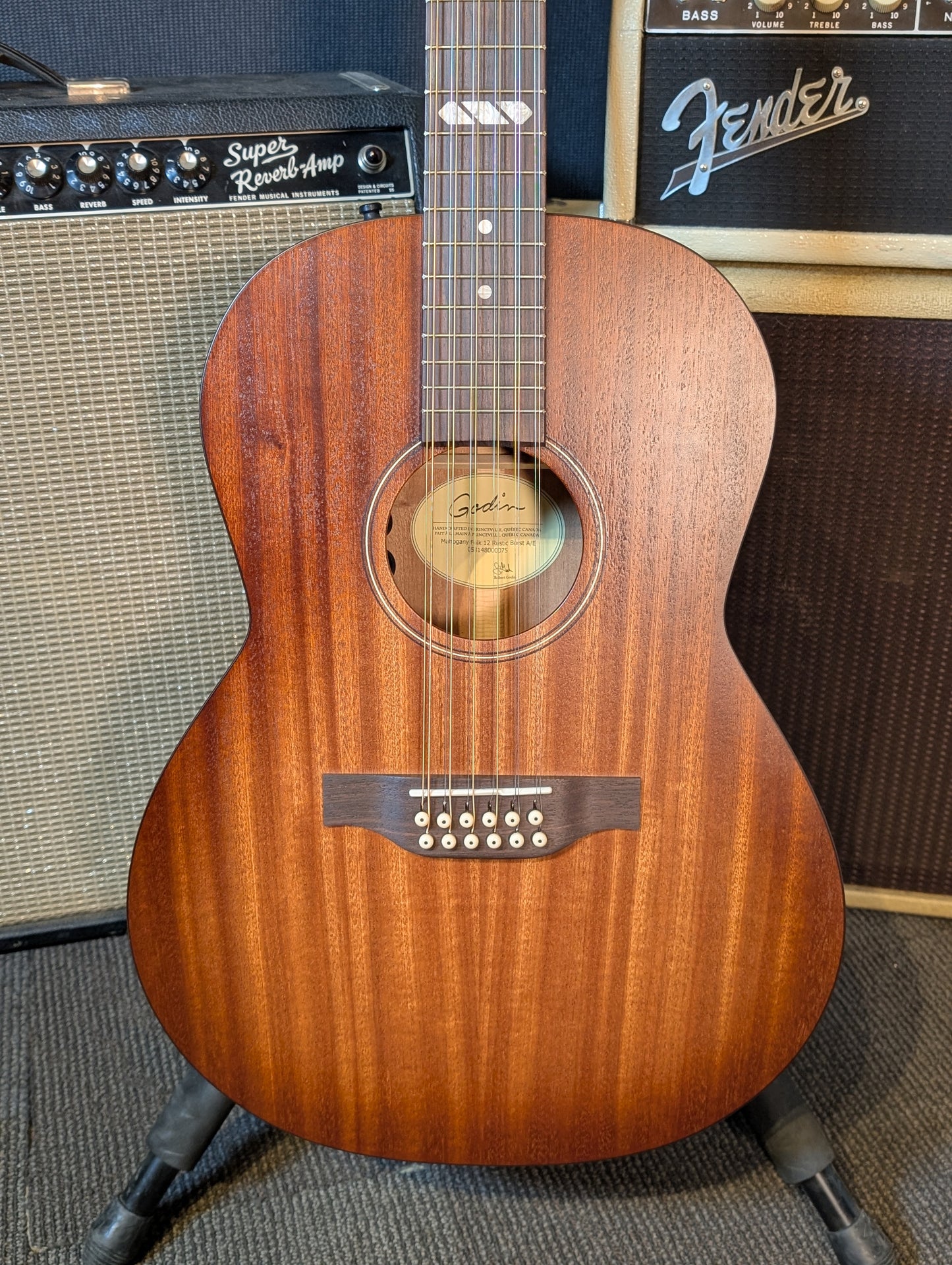 Godin Mahogany Folk 12-String Acoustic/Electric Guitar w/Gig Bag - Rustic Burst (Serial #053148000075)