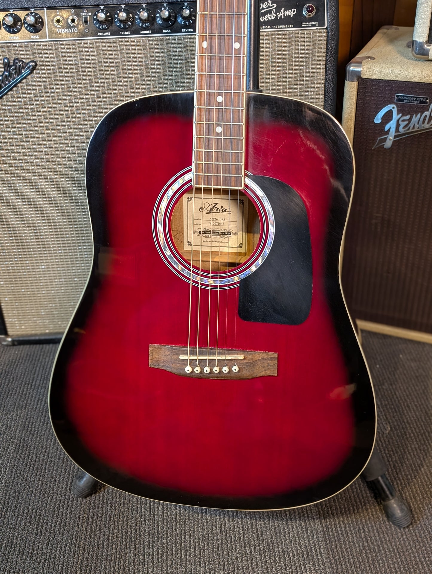 Aria AWN-15RS Dreadnought Acoustic Guitar w/Gig Bag - Red Shade (Used)