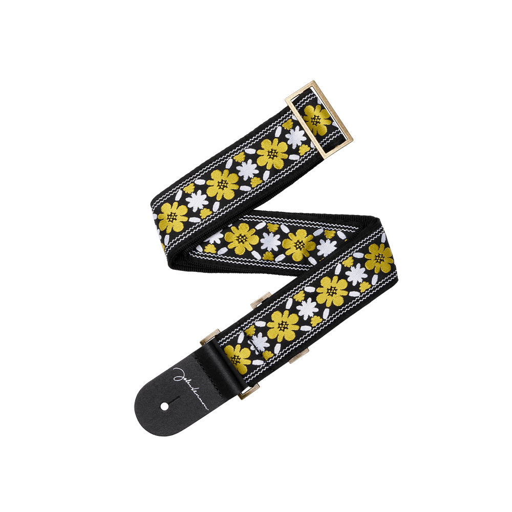 D'Addario John Lennon Rooftop Jacquard Strap - White/Yellow/Black
