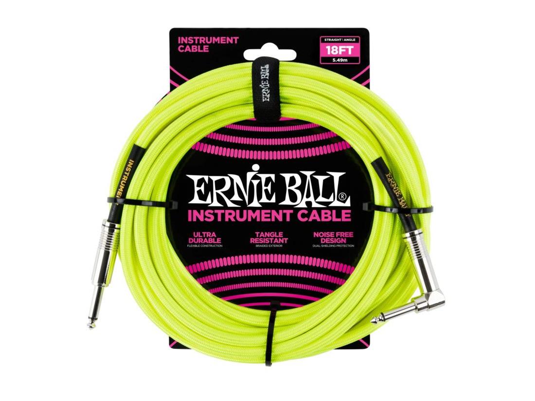 Ernie Ball 18' Straight/Angle Braided Cable - Neon Yellow
