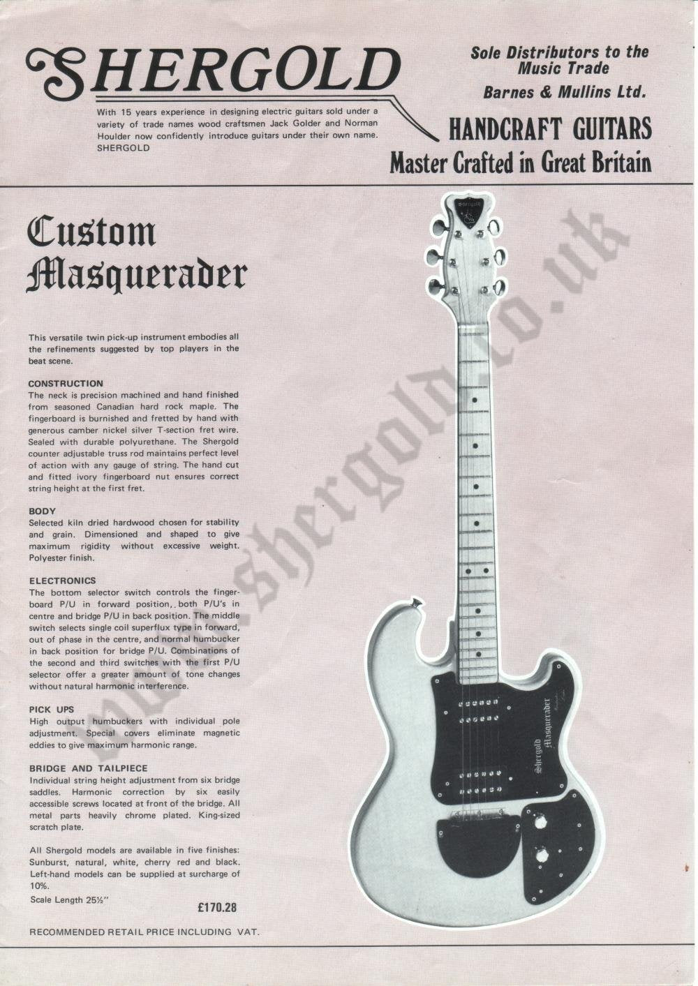 Shergold Custom Masquerader Electric Guitar w/Gig Bag - White (1977)