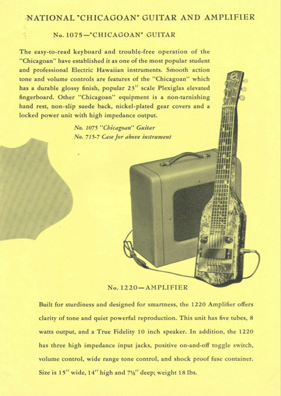 National No.1075 "Chicagoan" Lap Steel Electric Guitar w/Case (1952)