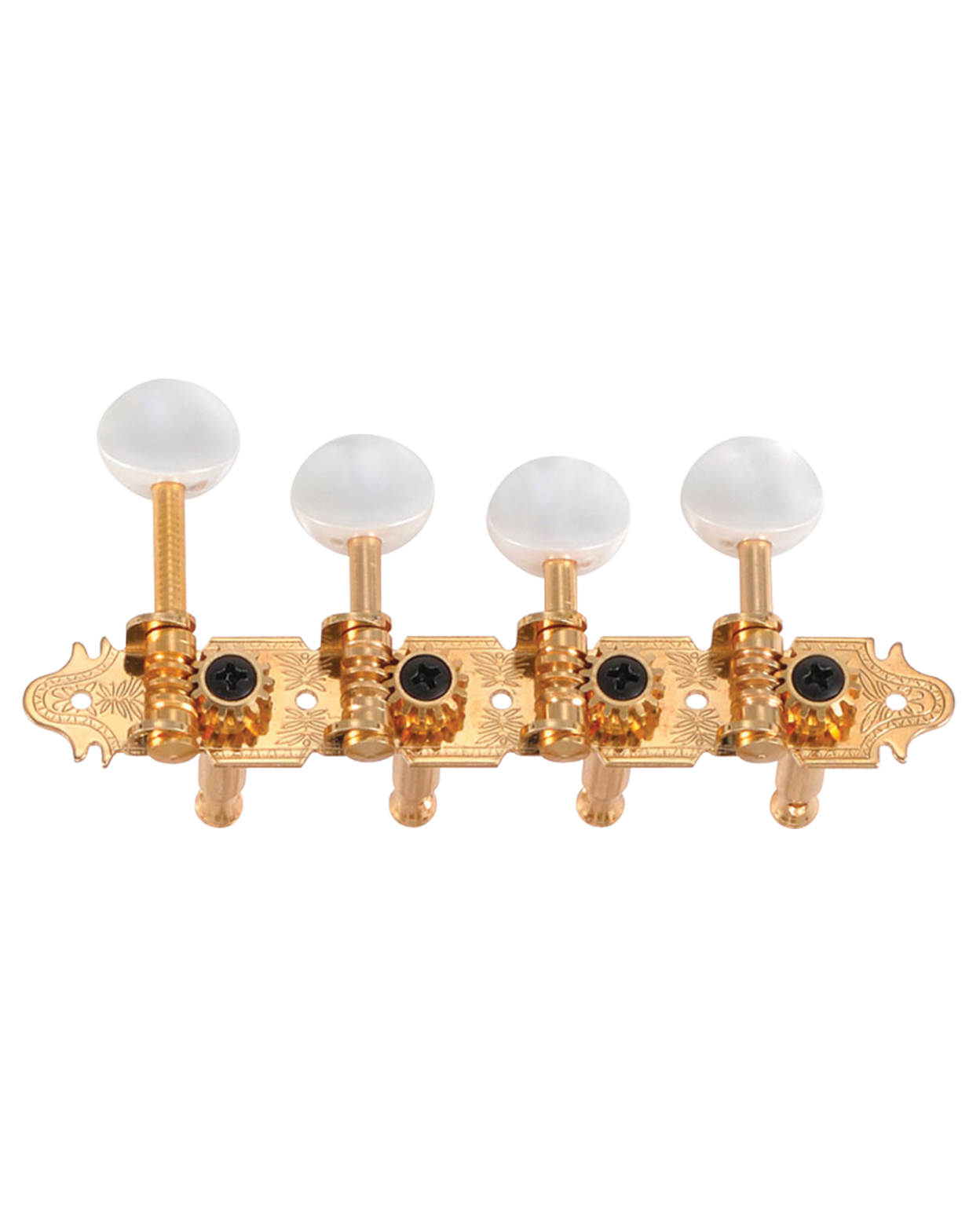 Golden Gate FM-3 Embossed F-Model Mandolin Tuners - Gold Plated, 4+4 Set With Pearloid Buttons