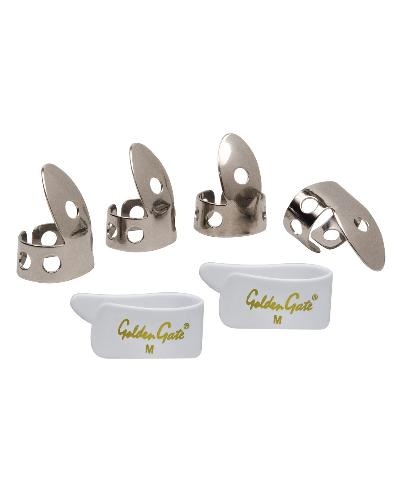 Golden Gate NP1-7W Thumb & Finger Pick Pack – Stainless Steel/White – Medium