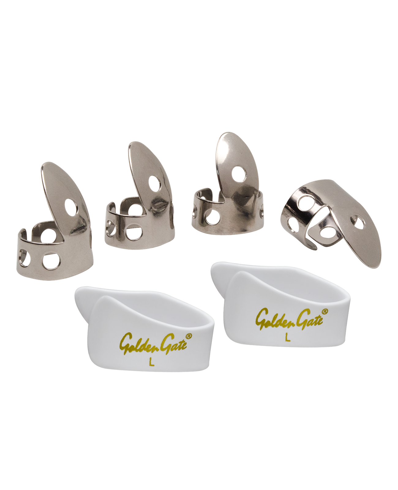 Golden Gate NP1-8W Thumb & Finger Pick Pack – Stainless Steel/White – Large