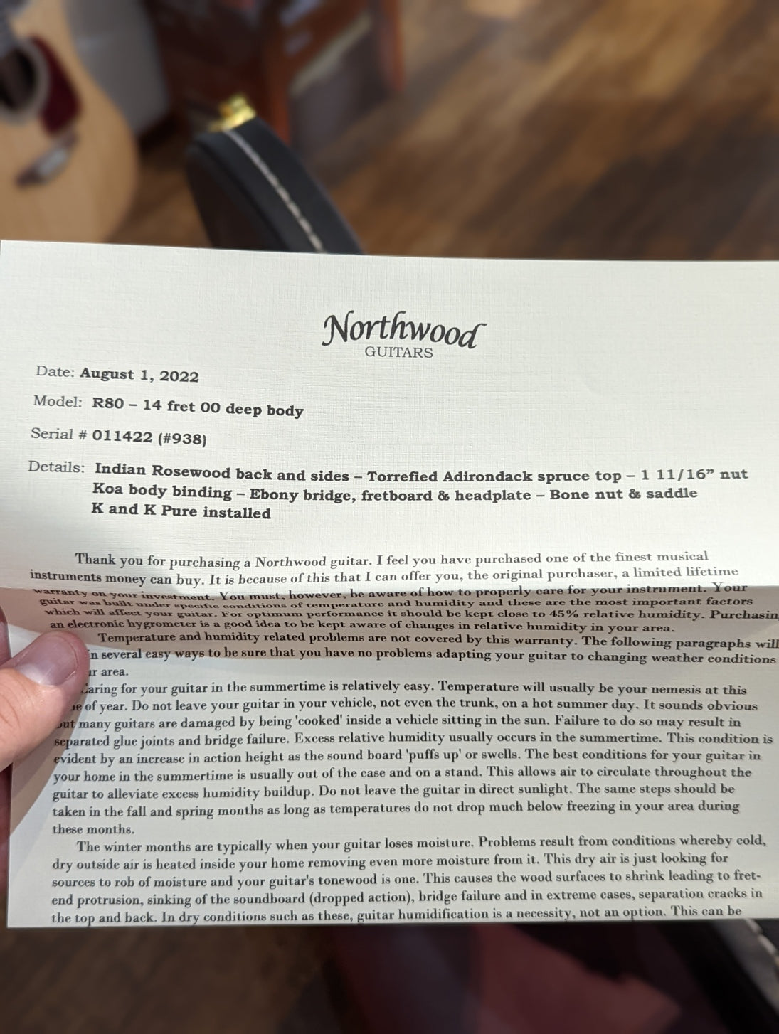 Northwood Guitars R80 14 Fret 00 Deep Body Acoustic w/Case 011422 #938