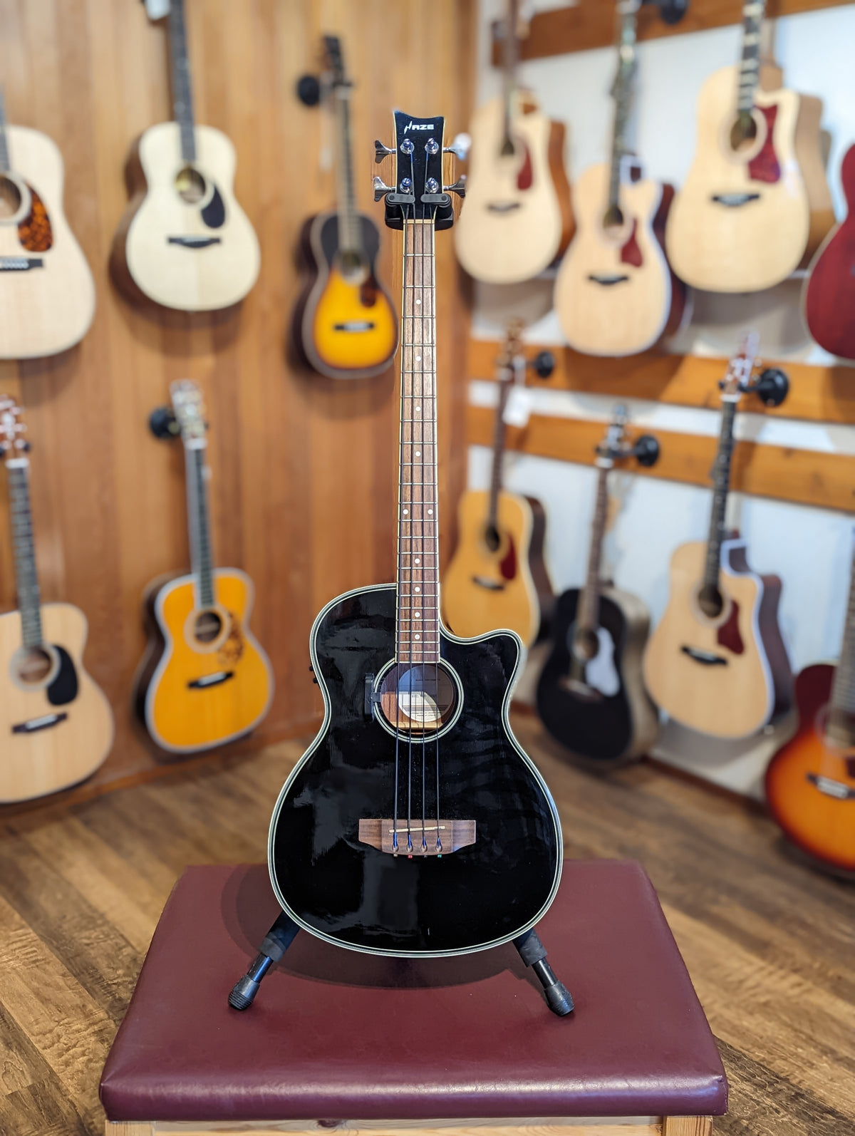 Haze FB-711BCEQ/BK Acoustic Bass w/Pickup & Cutaway