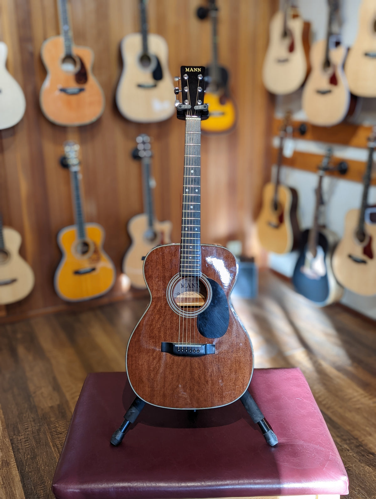 Mann AJ-205 OM Style Mahogany Acoustic Guitar w/Vintage Case (1980's)
