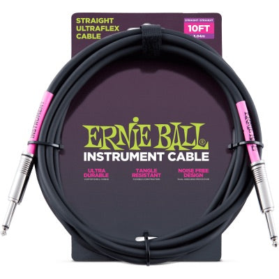 Ernie Ball 10’ Straight/Straight Instrument Cable - Black
