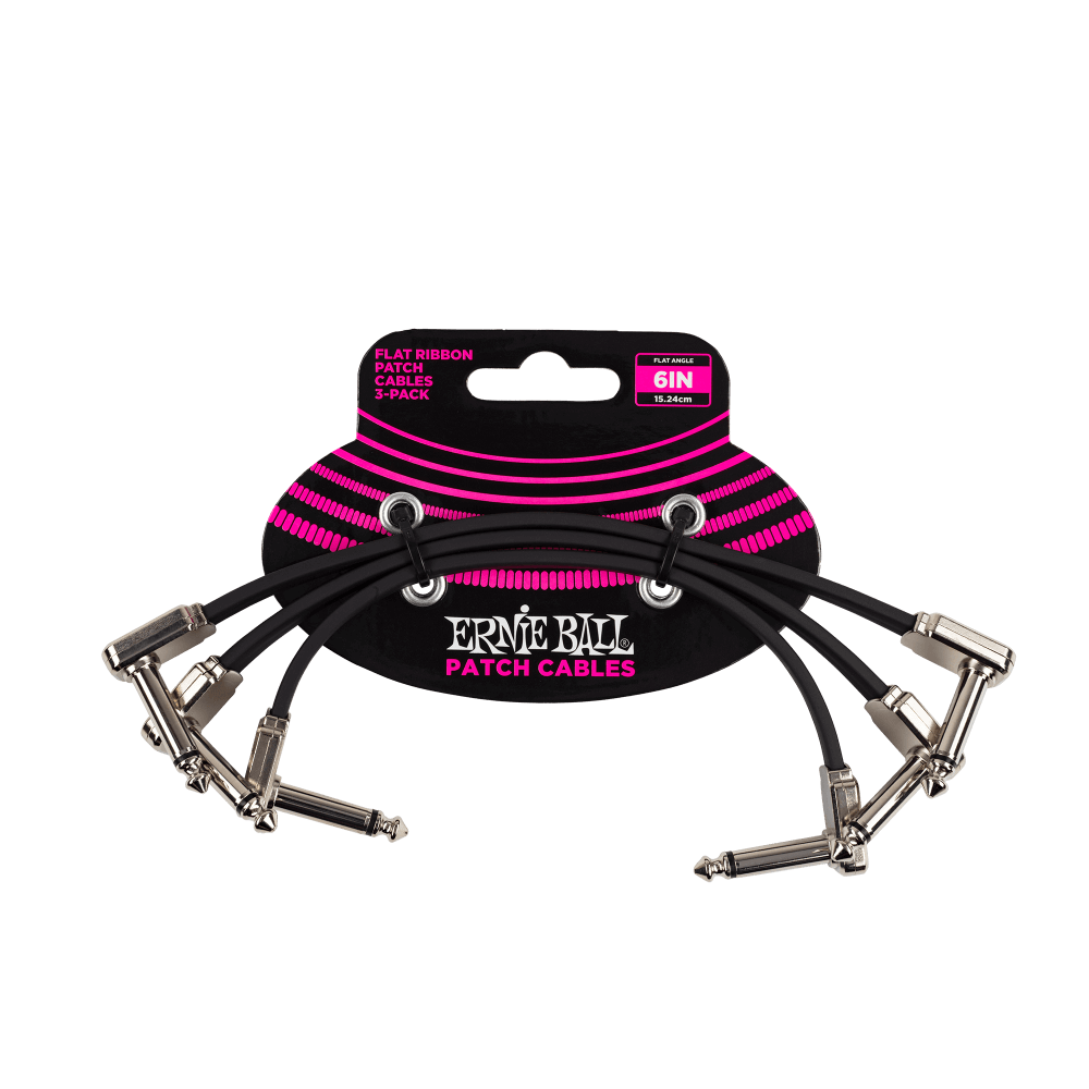 Ernie Ball 6" Flat Ribbon Patch Cable - Black - 3 Pack
