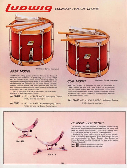 Ludwig No.3062P 14"x10" Prep Model Parade Snare Drum (1974-1975)