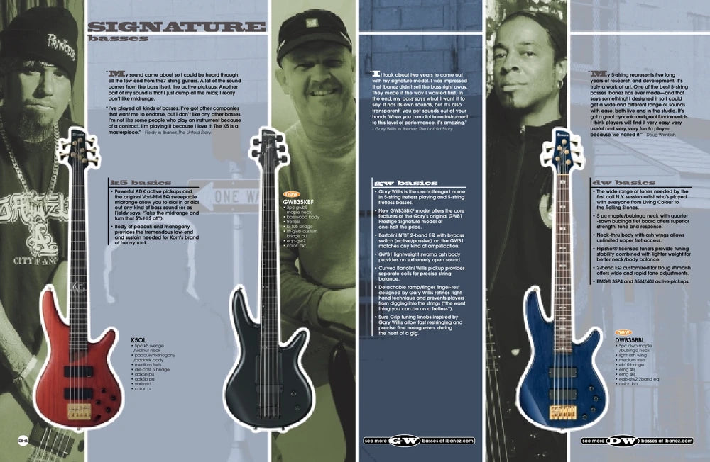 Ibanez GWB35 Gary Willis Signature Active 5-String Fretless Bass Guitar w/Case - Flat Black (2004)