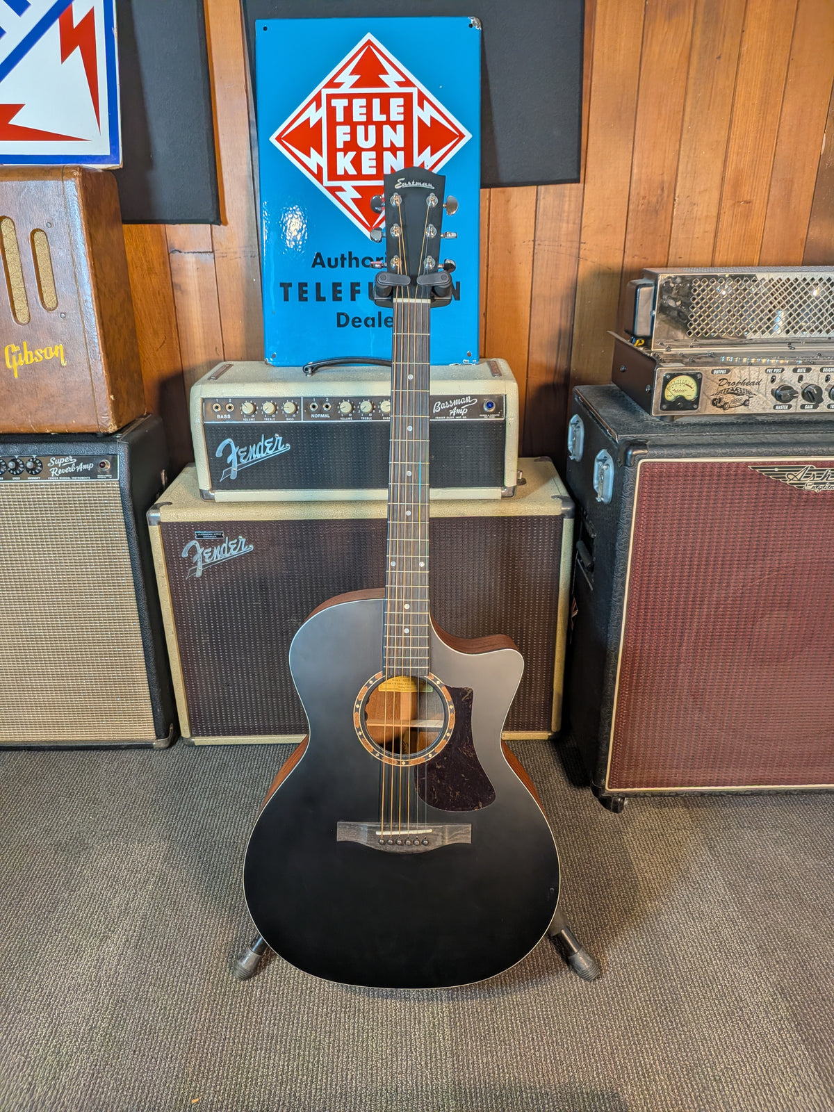 Eastman AC122-2CE Grand Auditorium Acoustic/Electrc Guitar w/Gig Bag - Satin Black (B-Stock Serial #M2238351)
