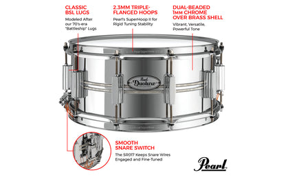 Pearl DuoLuxe 14"x6.5" Chrome Over Brass Snare Drum w/Nicotine White Inlays