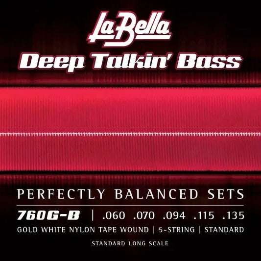 La Bella 750G-B Gold White Nylon Tape Wound 5-String Electric Bass Strings (50-135)