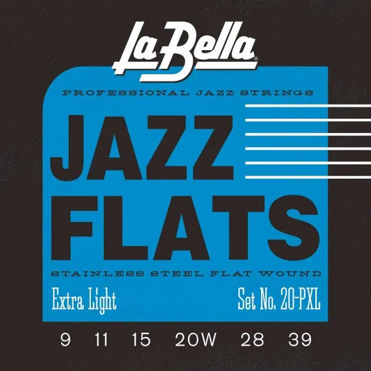 La Bella 20PXL Jazz Flats for Electric Guitar (Extra Light 09-39 Gauge)