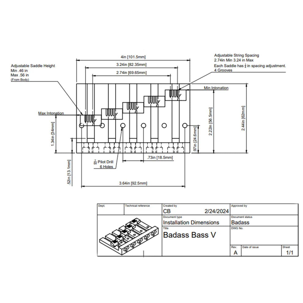 Allparts Leo Quan Badass V™ 5-String Bass Bridge - Chrome